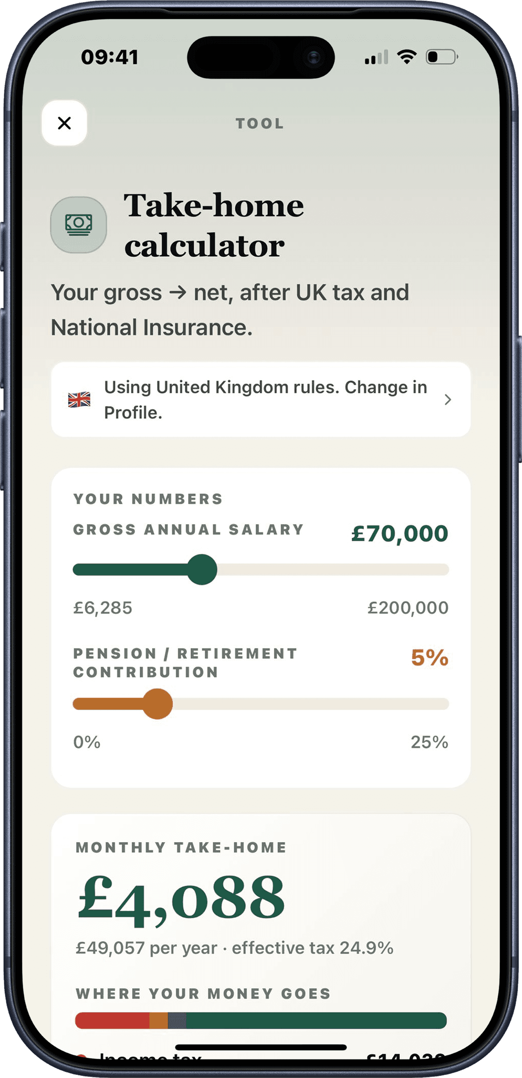 Scroll: Personal Finance. 9 calculators, real math.